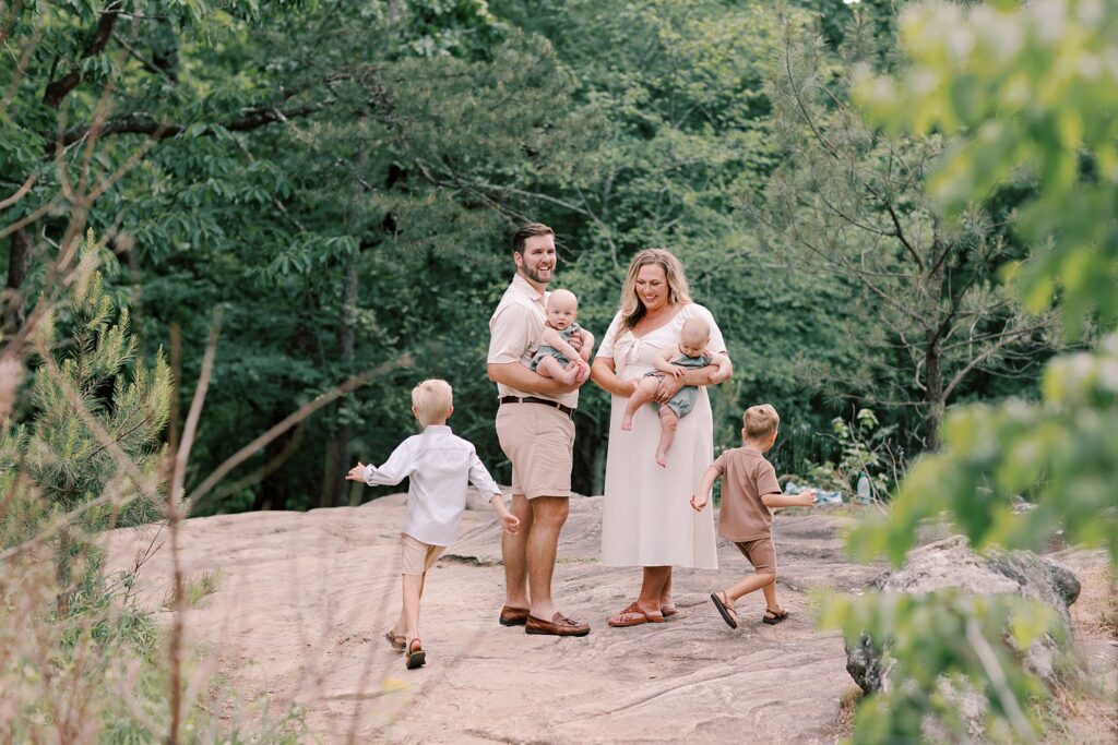 Relaxed family moment captured at scenic Kennesaw Mountain location