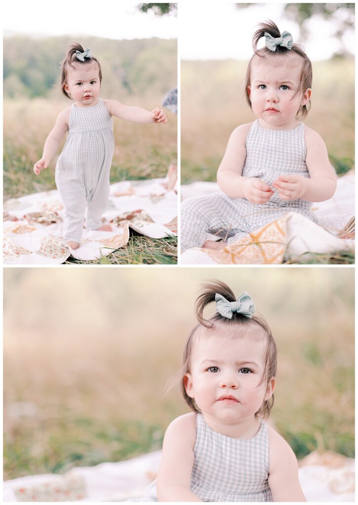 Baby girl running in field during Dallas GA family shoot