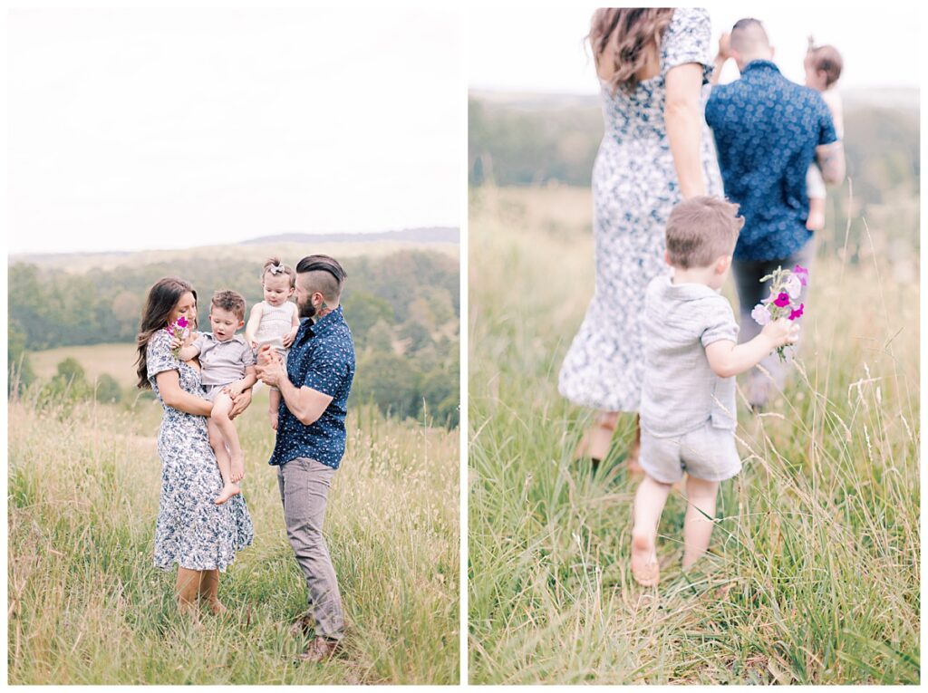 Candid family moment with baby girl in sleeveless romper