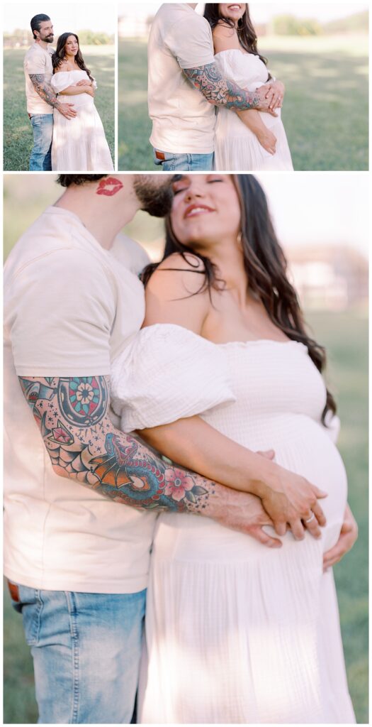  Dayne and Elizabeth embracing, warm summer light behind them