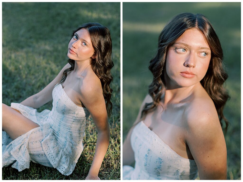 Kynslie’s early summer senior photos with garden flowers and soft backlight at The McGarity House.